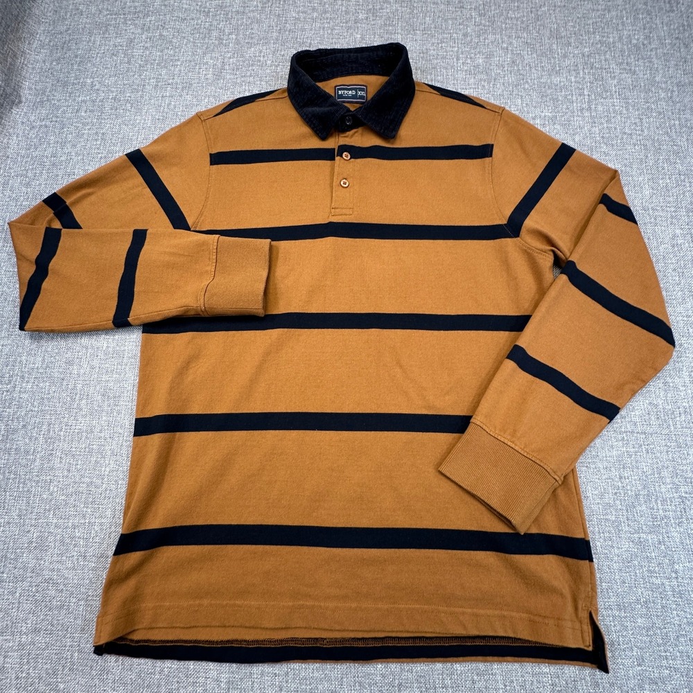 Byford Rugby Polo Shirt Mens XXL (Fits as Large) Brown Striped Corduroy Collar